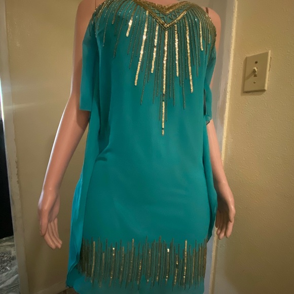 Elegant Teal and Gold Women's Dress